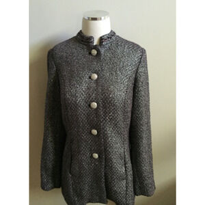 Chico's Mandarin Purple/Silver Metallic Tweed Blazer Jacket 1 Small NEW